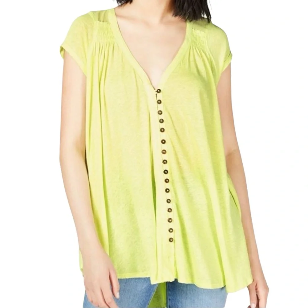 NWT Free People “Highland” Oversized Button-Down Tunic in Lemon Light - Picture 1 of 12